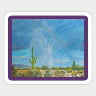 The rainbow and lightning in Arizona desert Sticker